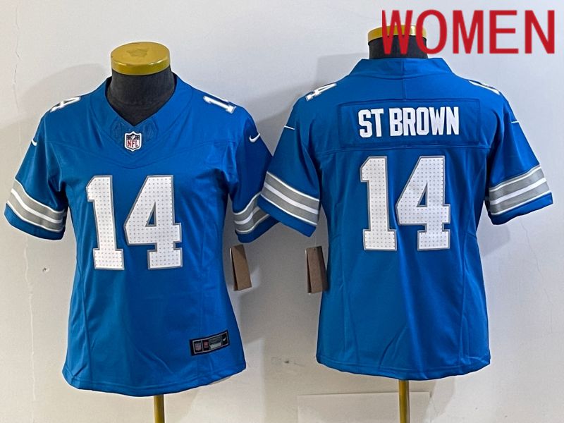 Women Detroit Lions #14 St Brown Blue Three generations 2024 Nike Vapor F.U.S.E. Limited NFL Jersey->women nfl jersey->Women Jersey